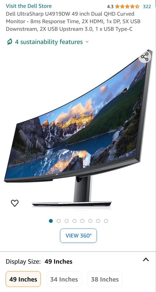 Huge 49" Dell Ultrsharp Curved Monitor.