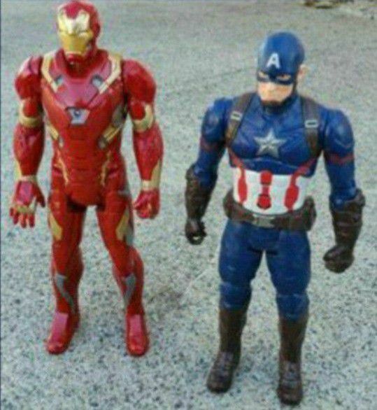 CAPTAIN AMERICA and IRONMAN 12" TALKING ACTION FIGURES WORKING AND CLEAN!