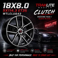 🔥 18x8 5x114.3 Traklite Clutch Wheels – Machine Face / Gloss Black 🔥