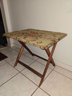 Folding Snack Table Foldable Card Table Persian Style Upholstered TV Tray Table Portable Bulter Side Table Vintage Antique Oak