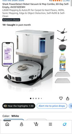 Shark PowerDetect Robot Vacuum & Mop Combo, 60-Day Self-Empty, AV2810ZEWH