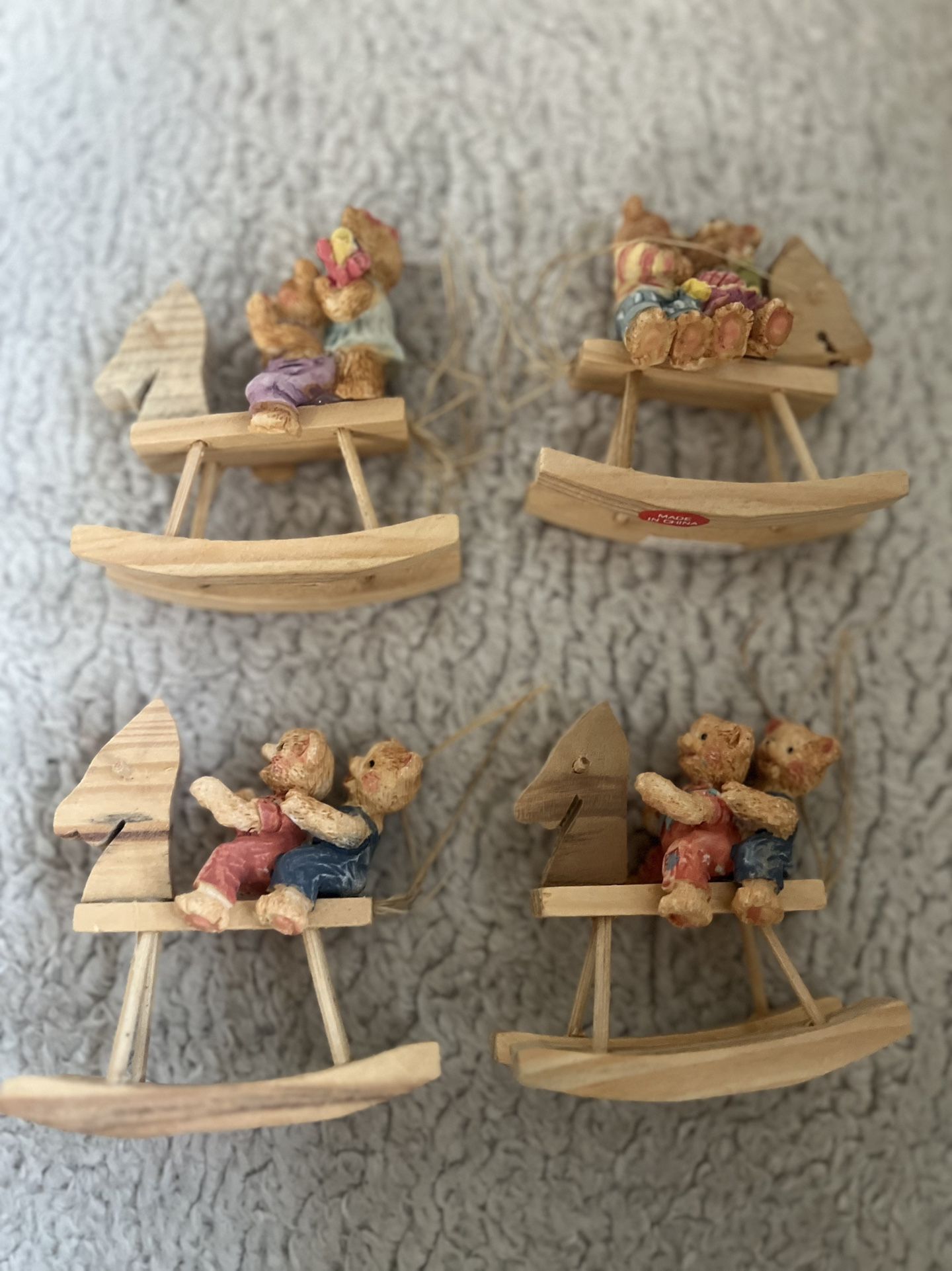 Set of 4 vintage wooden teddy bear rocking horses collectibles