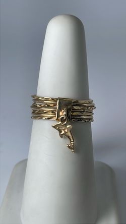 10k gold multi band ring with dolphin charm