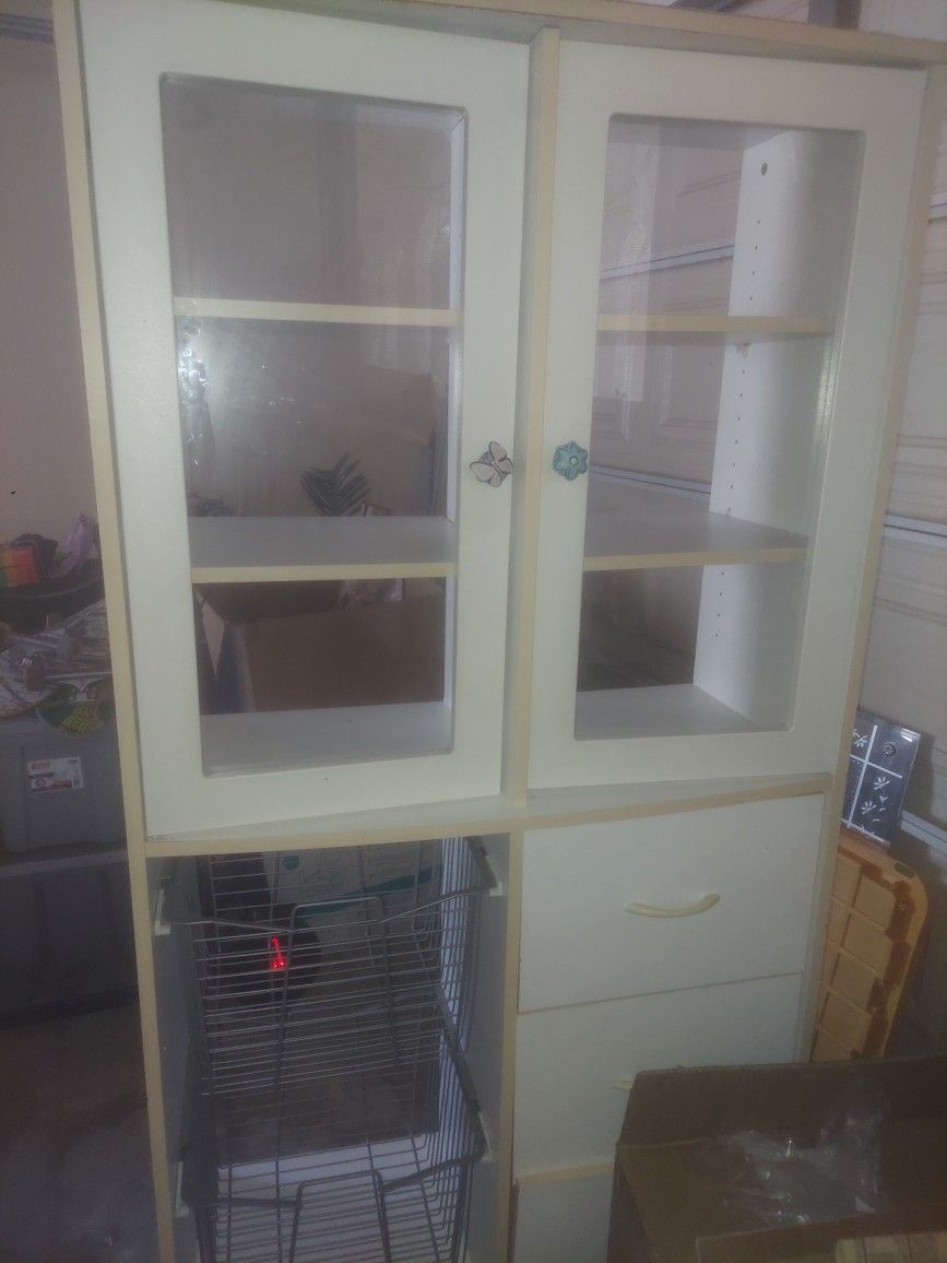 White Wood Cabinet With Shelves And Drawers