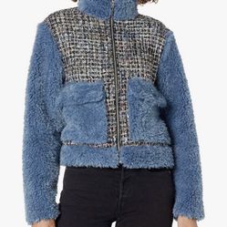 New  KENDALL + KYLIE Women Mixed Media Zip Up Jacket  Size: Large   Faux Fur / Sherpa Jacket 