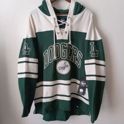 Size Large Los Angeles Dodgers 47 Brand Dark Fire Superior Lacer Hoodie Green Beige