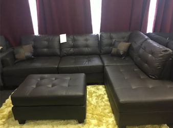 Brand New Espresso Color Faux Leather Sectional Sofa Couch +Ottoman  Thumbnail