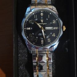 POEDAGAR Men’s Watch 
Silver & Gold Bracelet, Black Dial 
Brand New