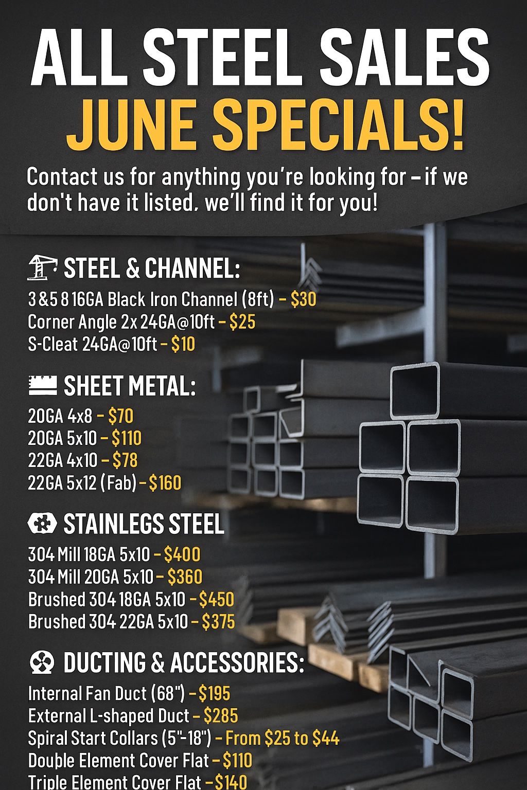 STEEL, TUBE, FLAT STOCK, BLACK IRON, GALVANIZED