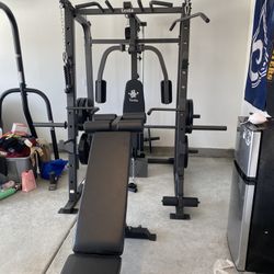 SMITH MACHINE/ PULLEY SYSTEM/ SQUAT RACK/ POWER CAGE/ ADJUSTABLE BENCH/ CHEST FLY/ DIP BARS/ PULL UP BAR/ GYM EQUIPMENT/ HOME GYM 