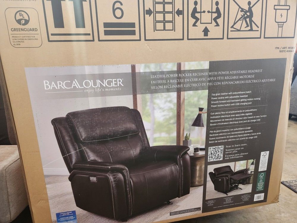 BRAND NEW IN BOX- Barcalounger Bryson Leather Power Rocker Recliner with Power Adjustable Headrest