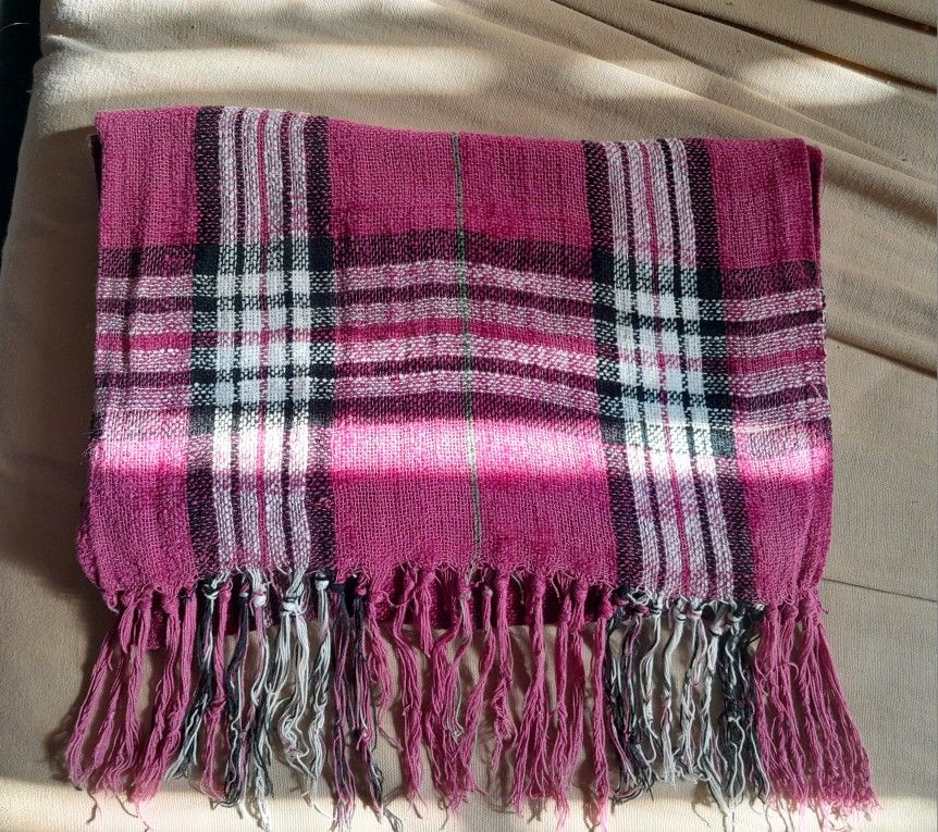 Pink Plaid Chenille Scarf