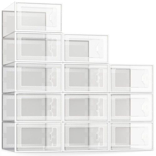 SEE SPRING X-Large Shoe Storage Box Fit Size 11, Clear Plastic Stackable Shoe Organizer for Closet, Space Saving Foldable Shoe Rack Sneaker Container