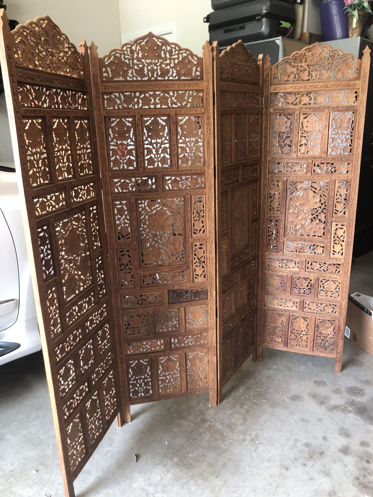 Antique hand carved teak wood room divider...4 20” x 6’ panels