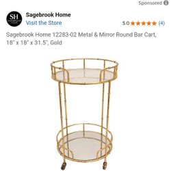 Metal & Mirror Round Bar Cart, End Table
