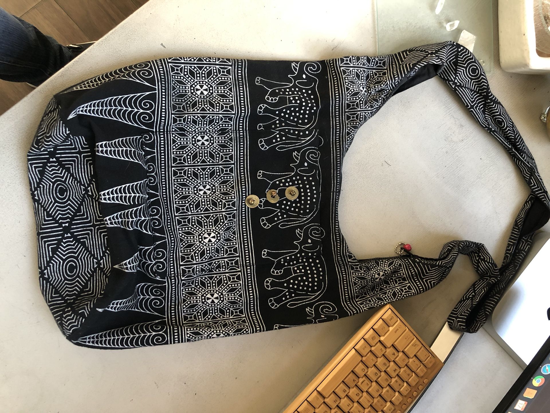 Elephant Boho Bag with Zipper & Front Pouch