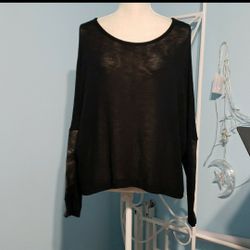 Sheer Faux Leather Sleeve Sweater