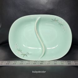 Vintage W.S. George Aqua Green Floral Divided Serving Bowl Mid Century Celadon