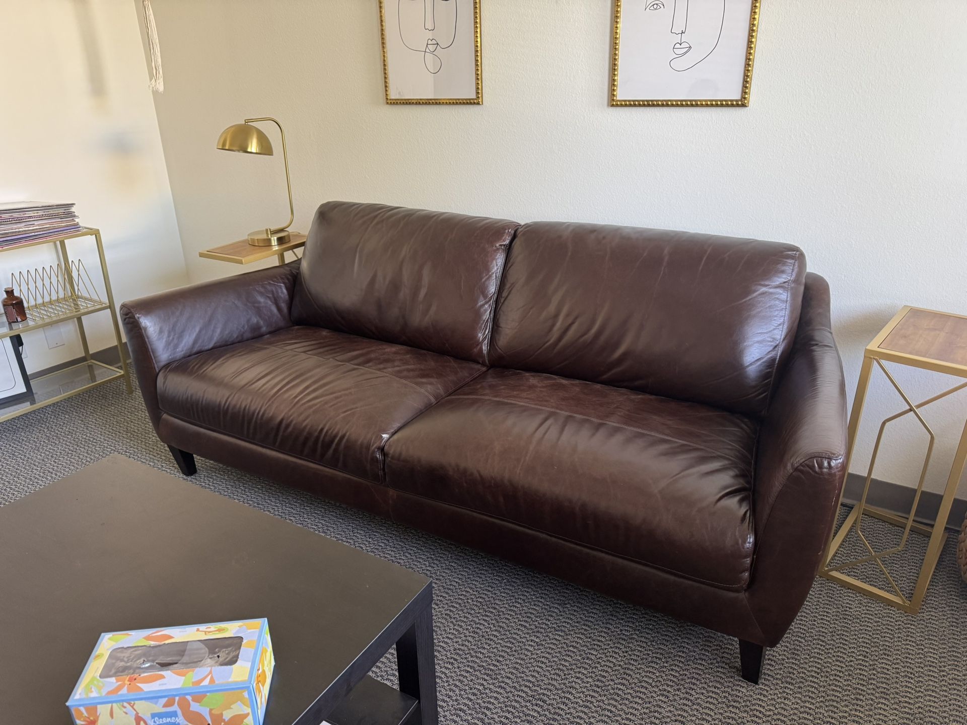 Brown leather couch
