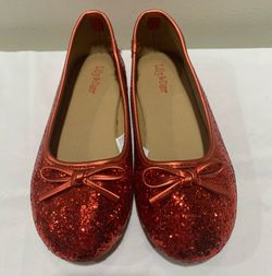 Sparkly Red Glitter girls size 2/3 Ballet Flats with Bow shoes - perfect for Wizard of Oz Dorothy costume