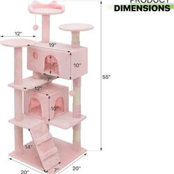 Cat Tree, 54 Inch, Soft Pink (Cat Tower with Scratching Posts, Condo, Play Balls, 30 lbs Capacity
