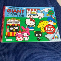 Giant Hello Kitty Coloring Pad With Stickers - New 