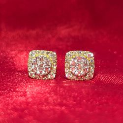 10k Yellow Gold Diamond Square Earrings 5/8 ctw