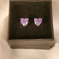 925 Silver Heart Shaped Starburst Amethyst Stud Earrings (New)
