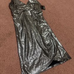 New small silver stretchy metallic short stretchy y2k nye dress party Coctail