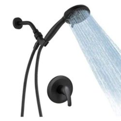 BWE Single-Handle 6-Spray Shower Faucet Set Trim Kit 1.8 GPM with Valve and Filtered Handheld Shower Head in Matte Black