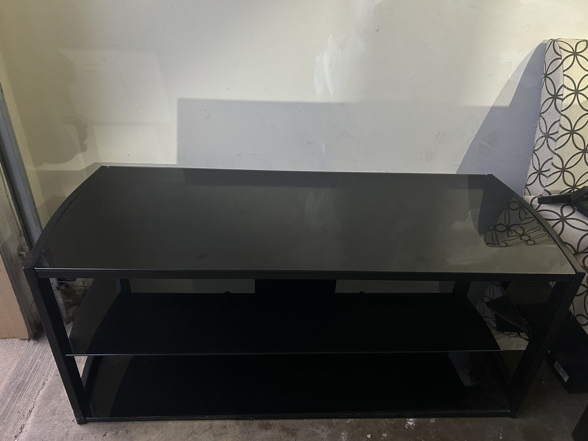 60” Black Metal And Glass Tv Table