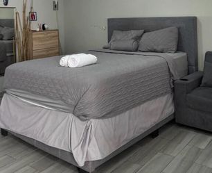 Queen Bed Frame with Upholstered Headboard