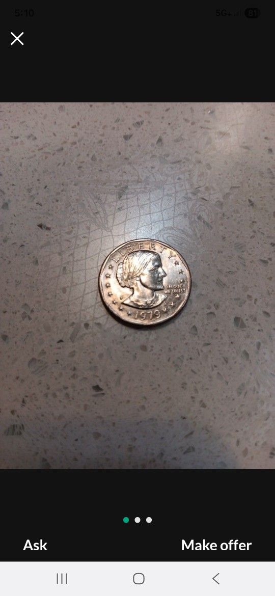 1979 Susan B Anthony Dollar p w/bow button error