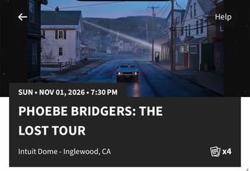 2x PHOEBE BRIDGERS THE LOST TOUR INTUIT DOME LOS ANGELES INGLEWOOD 11/01 SEC TERR27 ROW 10