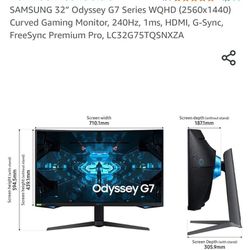 Odyssey G7 244HZ Gaming Monitor With Stand and all cables.