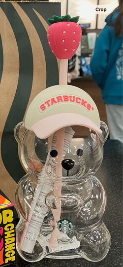 Collectible Starbucks Bear Cup Glass Tumbler Pink Hat