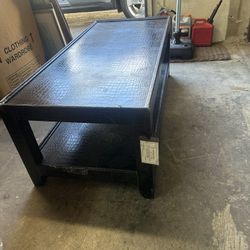 K.S. “Dutchess” Croc-Embossed Leather Coffee Table w/ Shelf (48x28)