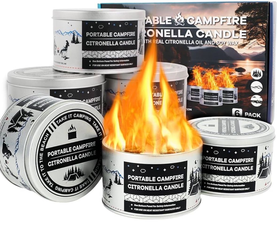 6 Pack of Portable Campfire, Compact Outdoor Portable Fire Pits 3-5 Hours of Burn Time Smores Fire Pit No Embers No Wood for Camping Picnics Party and