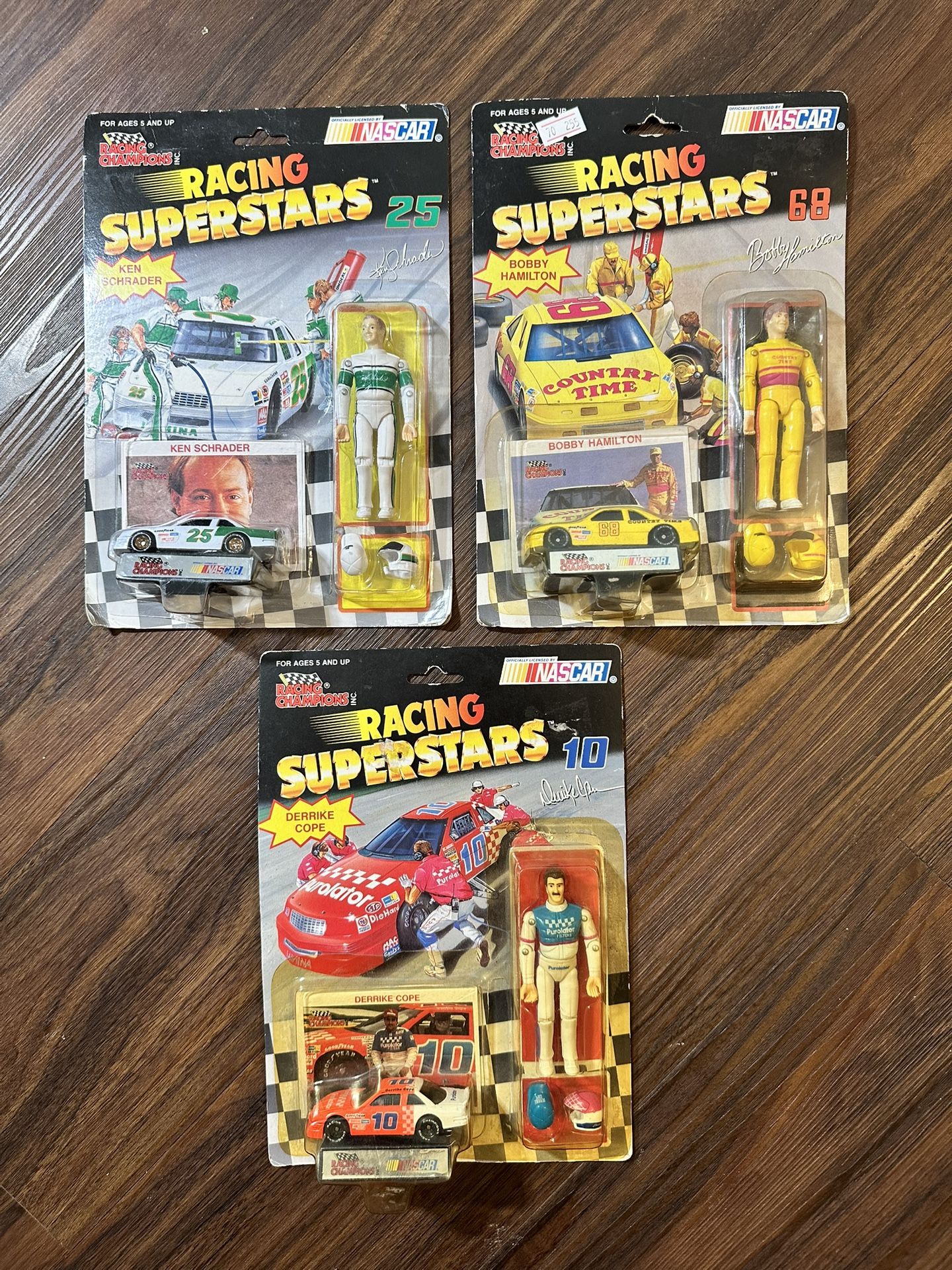 3 Factory Sealed Vintage Original 1991 NASCAR Racing Champions Action Figures With Cars & Card