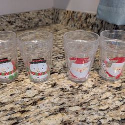 4 Small Plastic Snowman And Santa Glasses