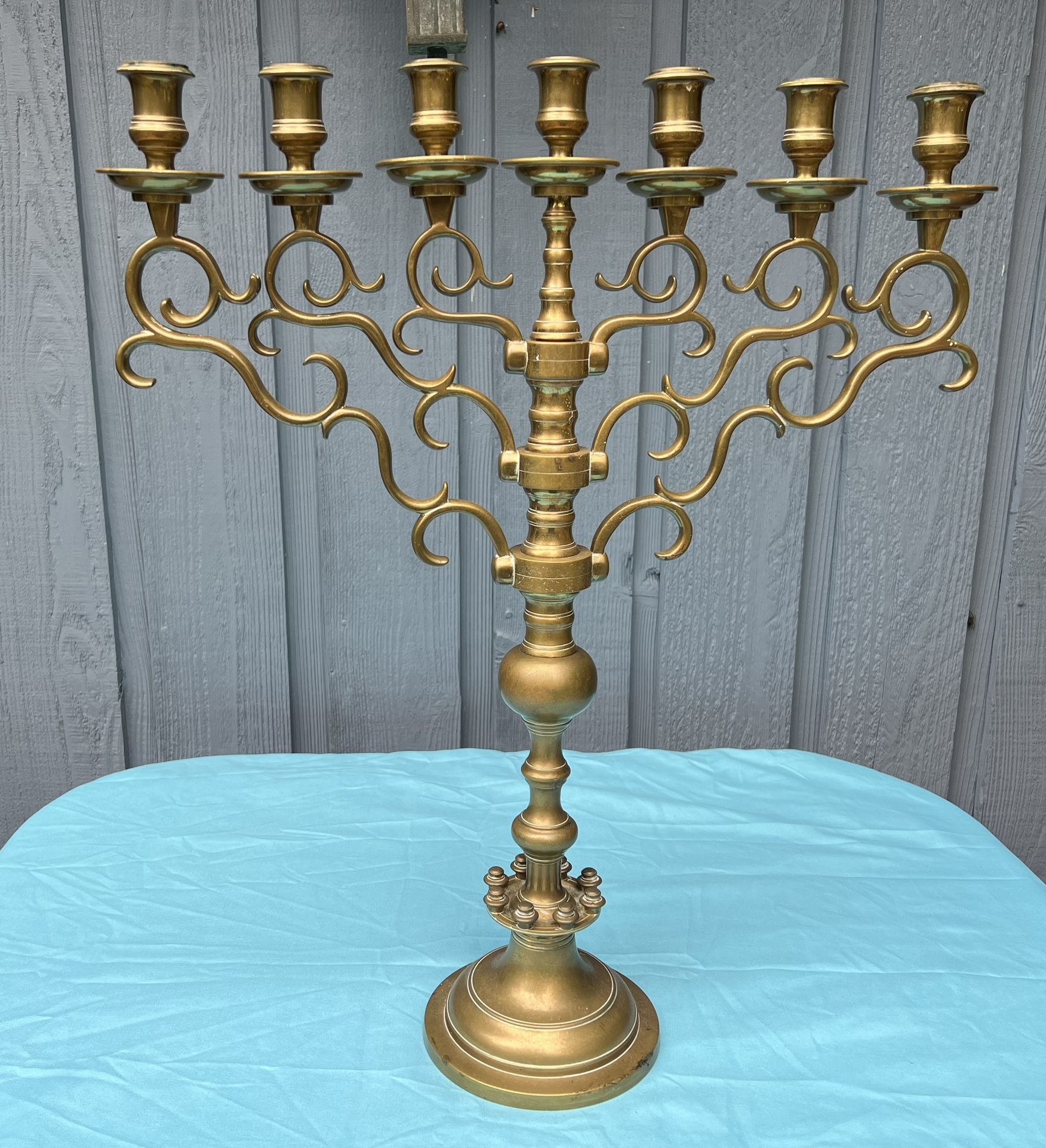 ANTIQUE VINTAGE 7 ARM ROTATING SOLID BRASS CANDELABRA MENORAH