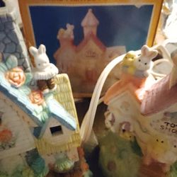 Easter Light Up House And Other Decor 5 Pieces 