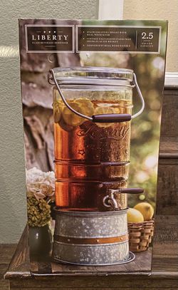 Liberty Glassware Glass Beverage Dispenser 2.5 Gal With Ice Bucket Stand (READ DESCRIPTION!)