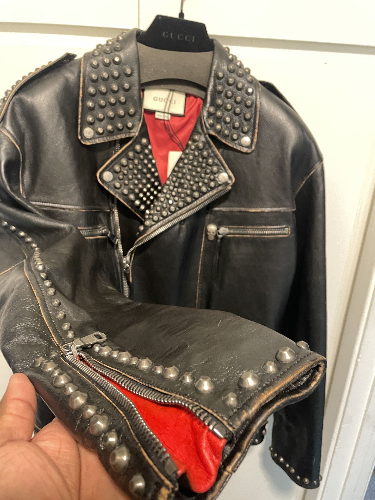 Mens Gucci Black Leather Biker Jacket Coat Medium 48 L