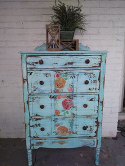 Hand painted distressed antique dresser
