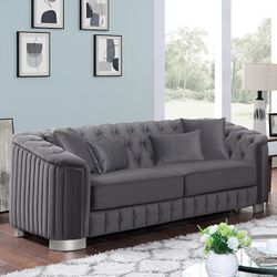 DARK GRAY SOFA TUFTED CHANNEL DESIGN COUCH