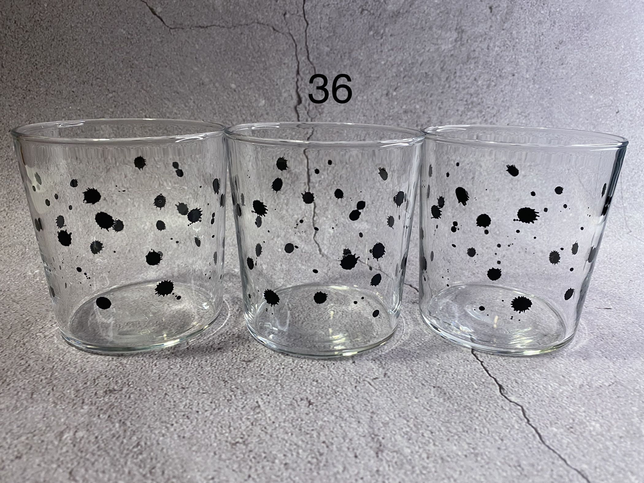 (7) Vintage IKEA France Cocktail Glasses w/Black Paint Splats/Tumbler Glasses/ Cocktail Glasses (Set of 3) IKEA Made In France model # 18