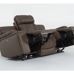 Charter Leather 91" Power Zero Gravity Reclining Sofa With Power Headrest Power Drop Down Tray Table & USB | Cup Holders | Adjustable Headrests