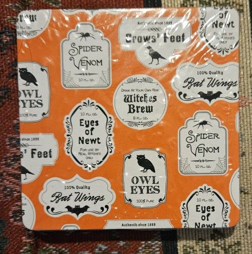 HOLLOWEEN NEW 8 COUNT PAPER COASTERS EYE OF NEWT 4" INCHES