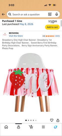 Strawberry One - high chair banner